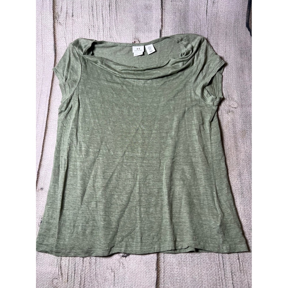 Halston Linen Cowl Neck Top Women XL Sage‎ Green Minimalist Quiet Luxury